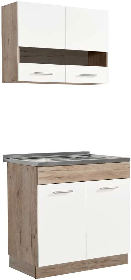 Homestyle4U Virtuvės spintelė, 80x180x51.5 cm, Balta, Ruda