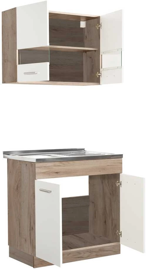 Homestyle4U Virtuvės spintelė, 80x180x51.5 cm, Balta, Ruda