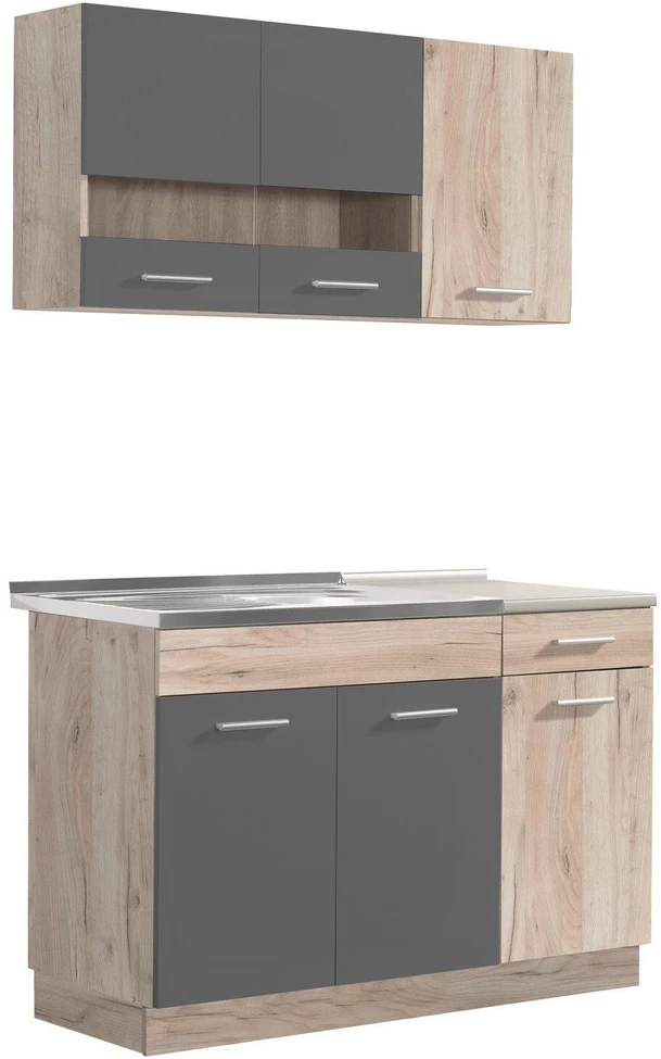 Homestyle4U Virtuvės spintelių komplektas, 120x60x206.5 cm, pilka