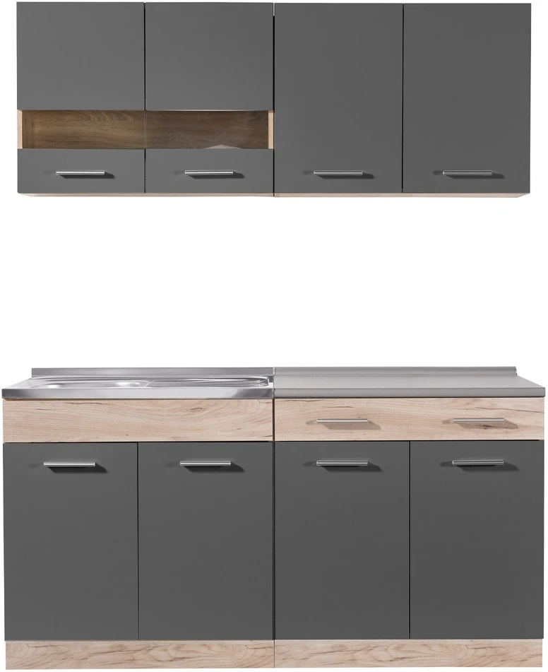 Homestyle4U Virtuvės spintelių komplektas, 160x60x206,5 cm, pilka