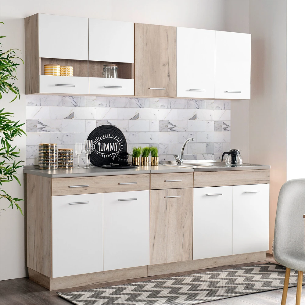Homestyle4U Virtuvės spintelių komplektas, 120x60x206.5 cm, balta
