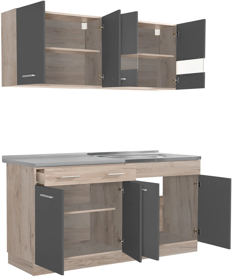 Homestyle4U Virtuvės spintelių komplektas, 160x60x206,5 cm, pilka