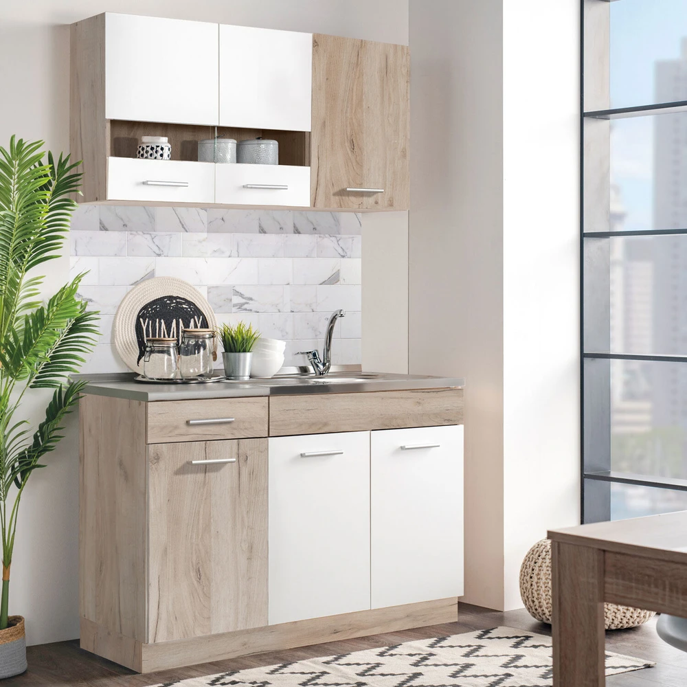 Homestyle4U Virtuvės spintelių komplektas, 120x60x206.5 cm, balta