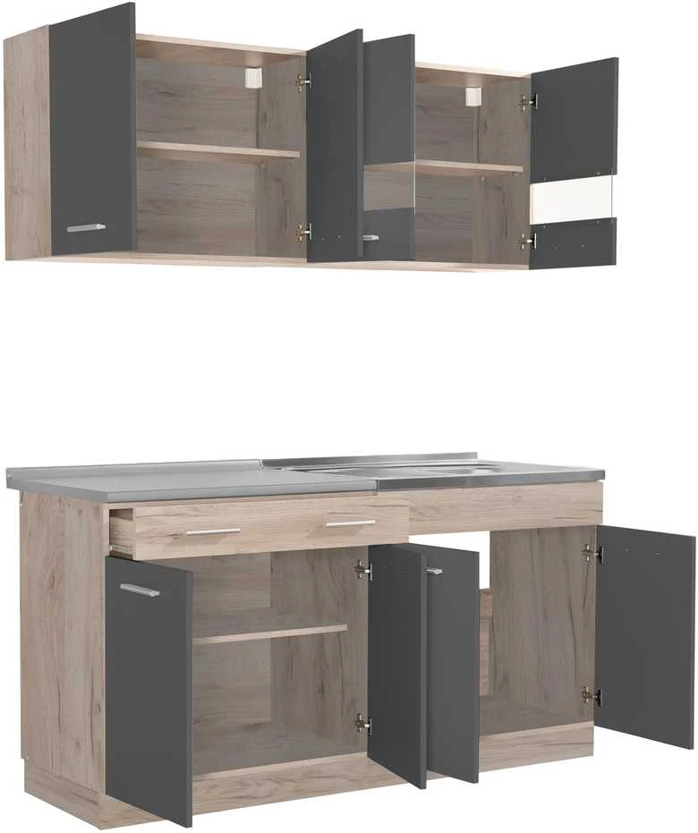 Homestyle4U Virtuvės spintelių komplektas, 160x60x206,5 cm, pilka