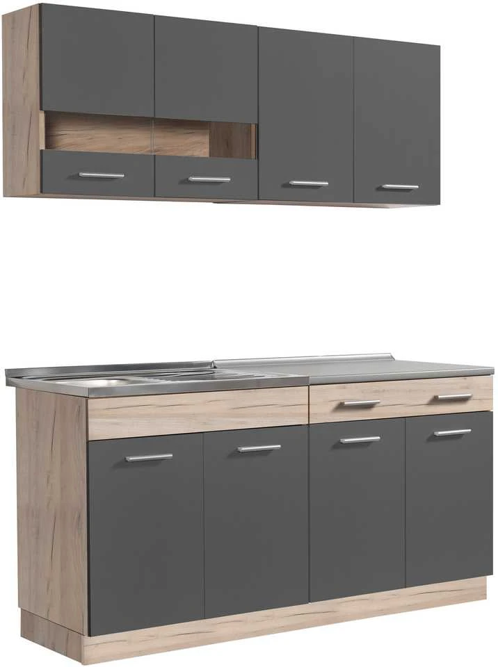 Homestyle4U Virtuvės spintelių komplektas, 160x60x206,5 cm, pilka