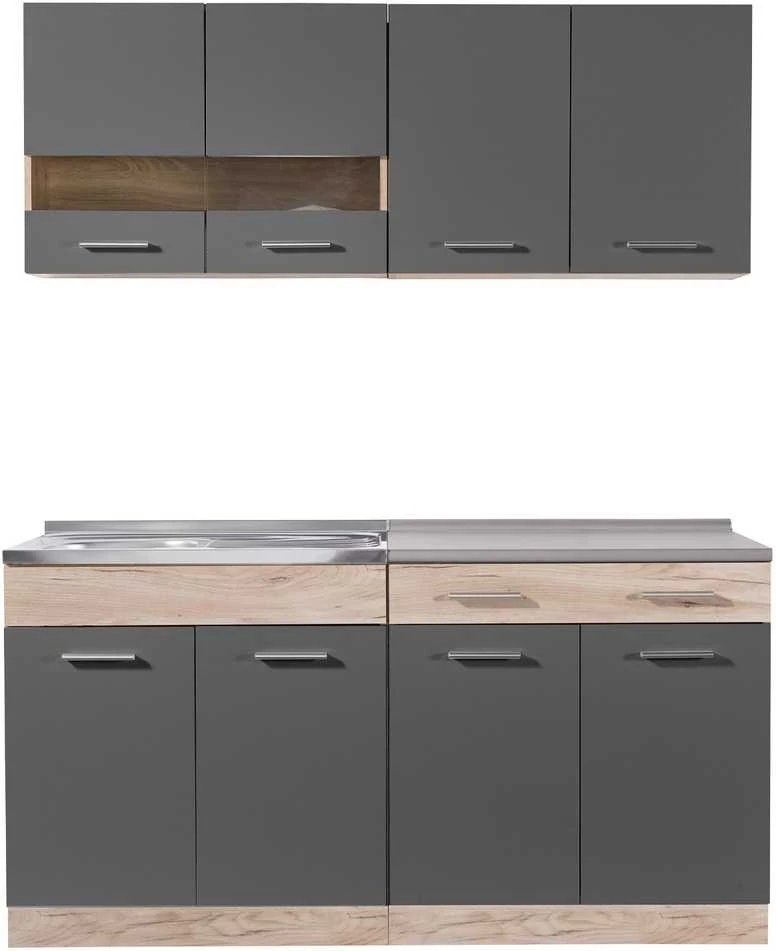 Homestyle4U Virtuvės spintelių komplektas, 160x60x206,5 cm, pilka