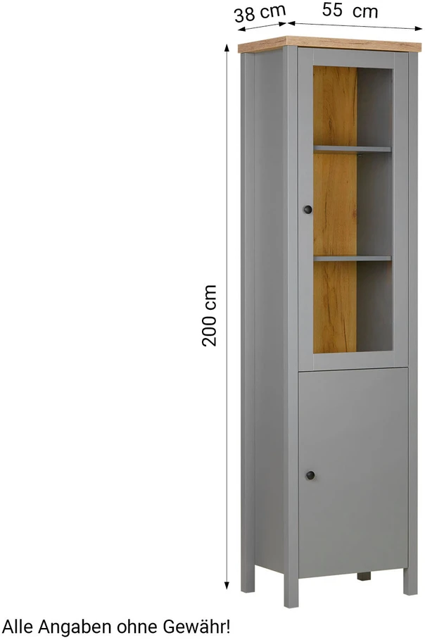 Homestyle4U Vitrina, 55x200x38 cm, Pilka