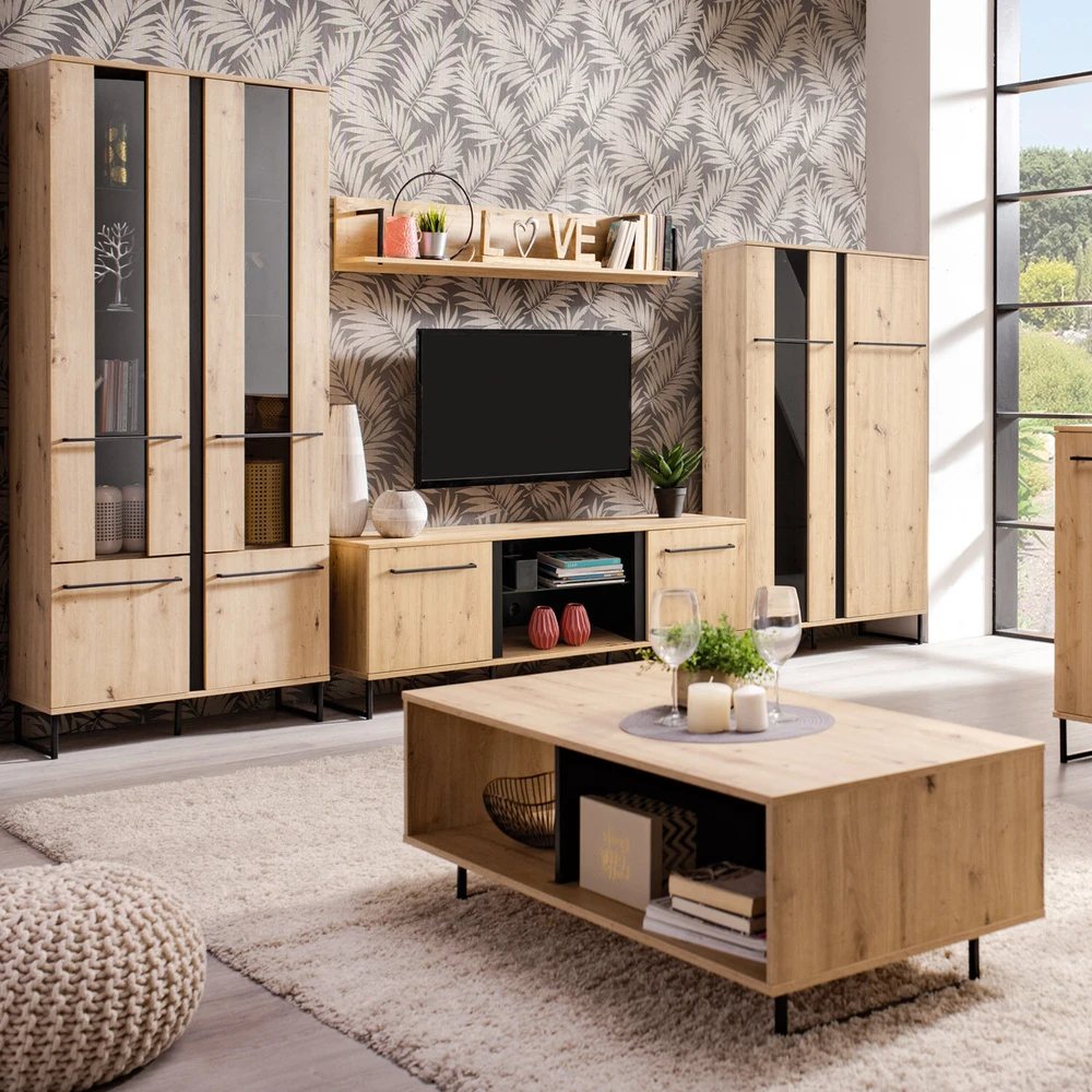 Homestyle4U Vitrina, 84,5x153x35 cm, ruda ir juoda
