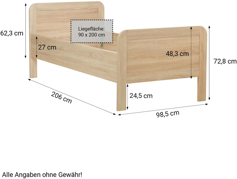Homestyle4U Vyresnio amžiaus lova, 98.5x206x87 cm, ruda