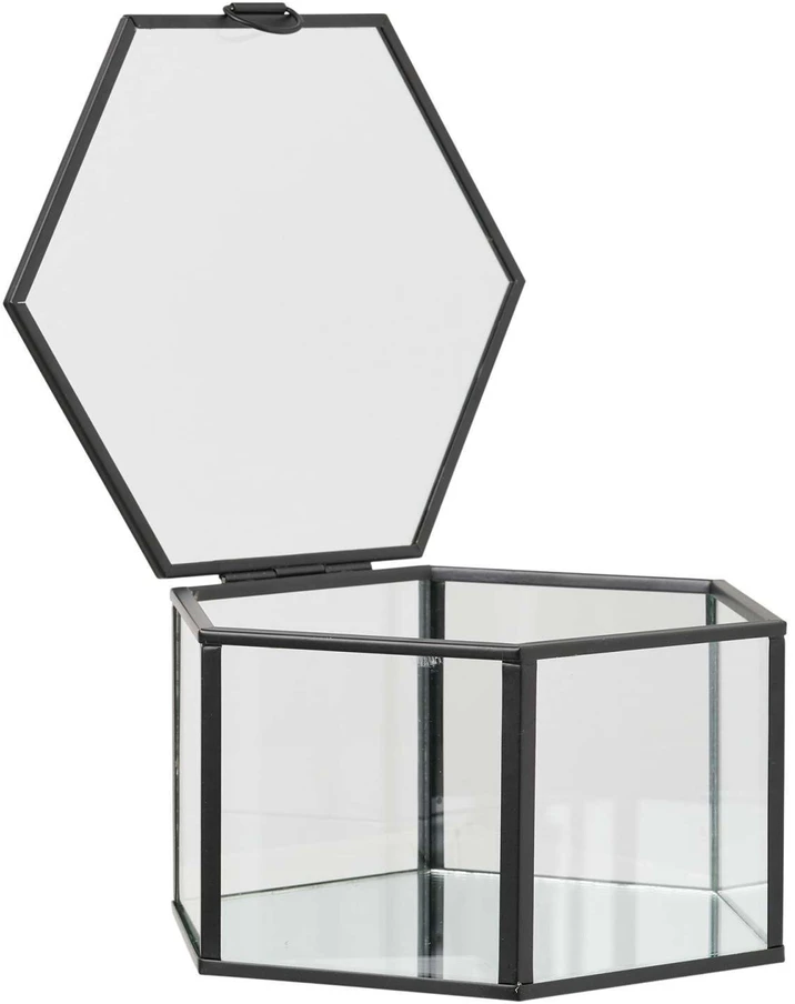 House Nordic Laikymo dėžutė, stiklas/metalas, 11x11x6 cm, skaidri/juoda