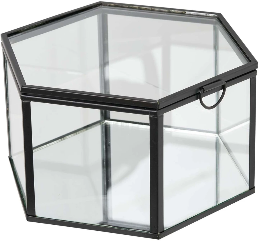 House Nordic Laikymo dėžutė, stiklas/metalas, 11x11x6 cm, skaidri/juoda