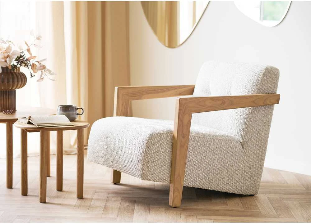 Fotelis House Nordic Poilsio kėdė, ąžuolas, smėlio spalvos, audinys