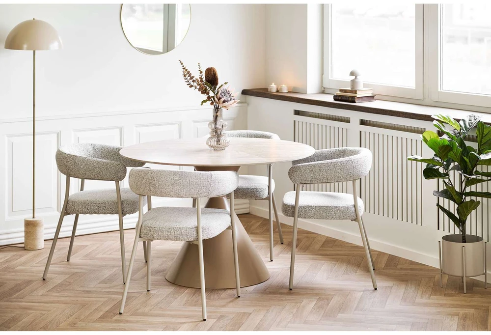 House Nordic Valgomojo komplektas, 120x120x77 cm, smėlio spalvos, plienas ir keramika
