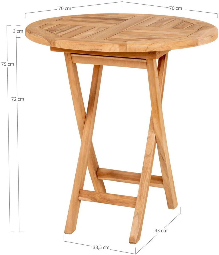 House Nordic Aps Sulankstomas stalas Toledo 70 cm iš tikmedžio