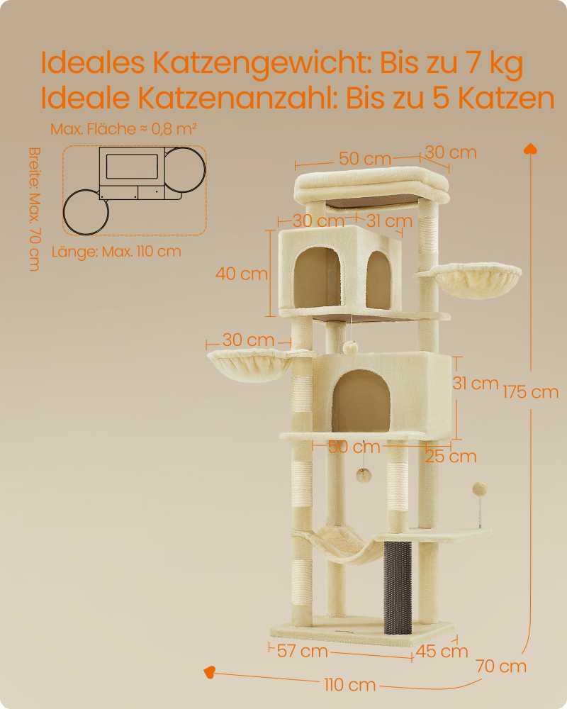Songmics Feandrea Draskyklė 175 cm aukščio XL su 2 urveliais smėlio smėlio spalvos