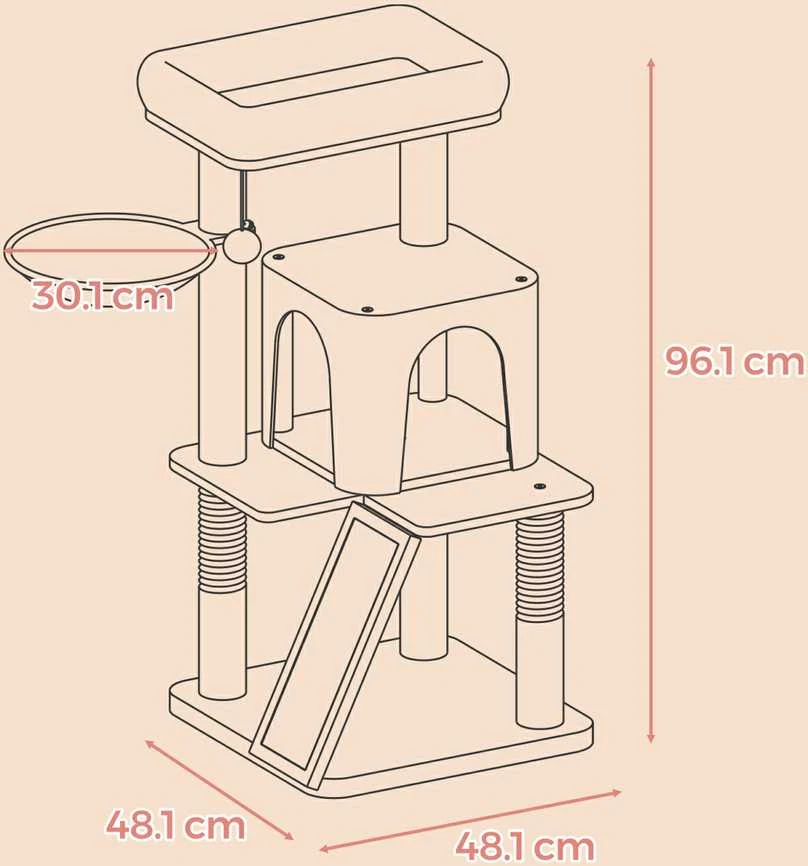 Songmics Kačių draskyklė 96 cm, su urvu ir gultu