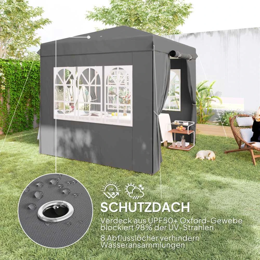 Outsunny sulankstoma pavėsinė 2,5x2,5 m, vandeniui atspari, stabili, tinkama žiemai, pop-up tipo, su 50+ UV apsauga, vakarėlių palapinė su 4 šoninėmis sienelėmis ir krepšiu, tamsiai pilka