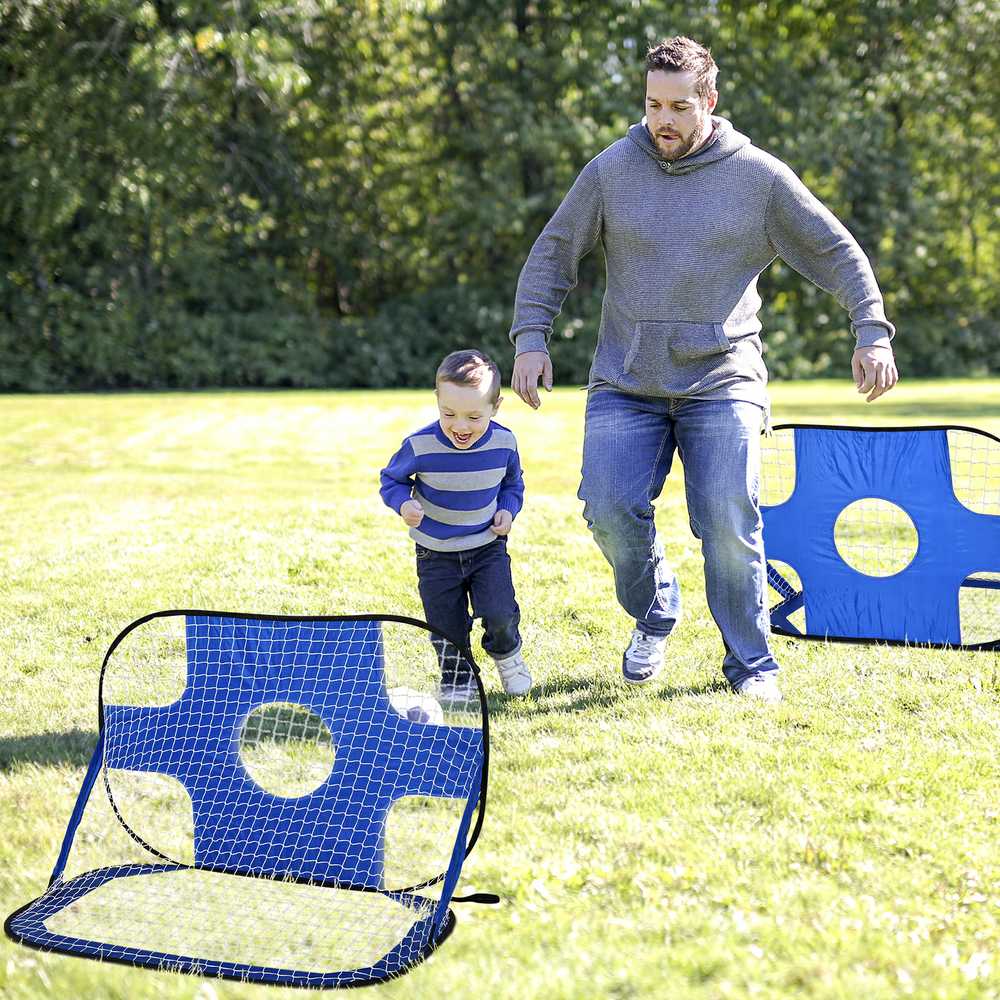 HOMCOM pop-up futbolo vartai, nešiojamas futbolo tinklas, 2 mini vartų rinkinys, sulankstomi su krepšiu nešiojimui, mėlyni, 123x80x80 cm
