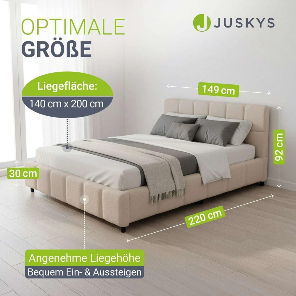 Juskys Apmuštas lova Florenz 140x200 cm smėlio spalvos