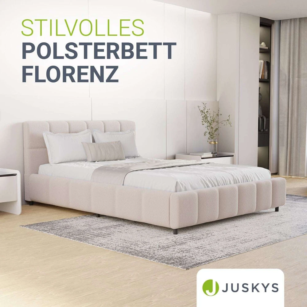 Juskys Apmuštas lova Florenz 140x200 cm smėlio spalvos