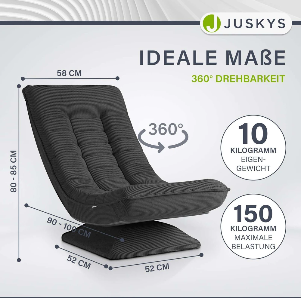 Juskys Atlošiama kėdė Homestar Korsika 58x80-85x90-100 cm tamsiai pilka korduroinė