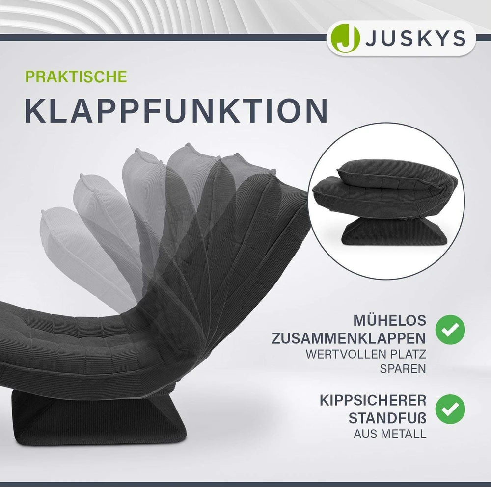 Juskys Atlošiama kėdė Homestar Korsika 58x80-85x90-100 cm tamsiai pilka korduroinė