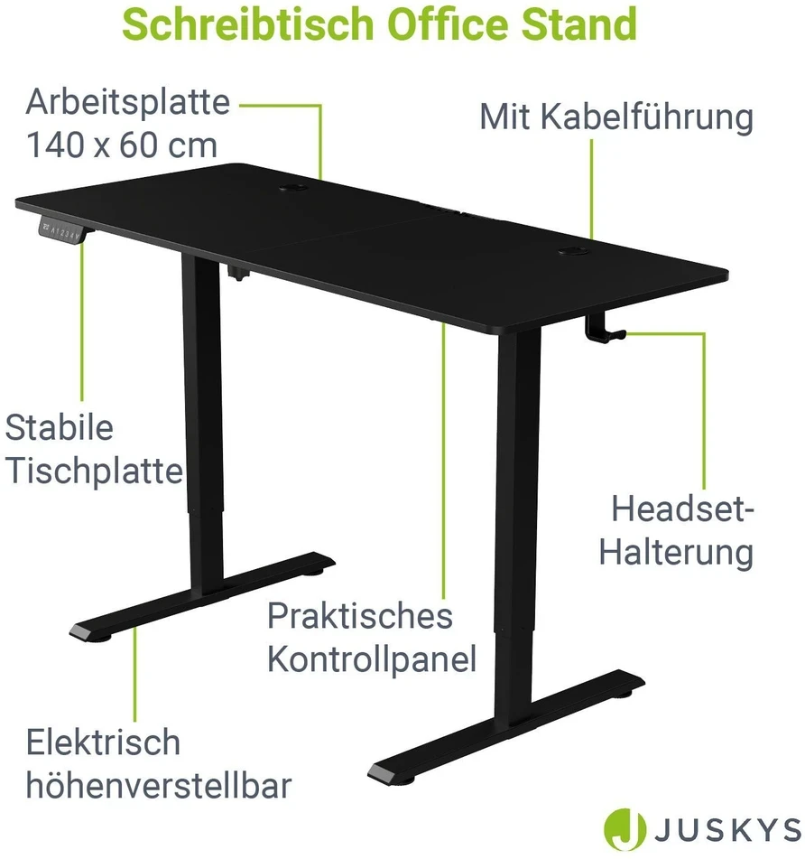 Juskys Aukščio reguliuojamas stalas Homestar Office Stand 140x60 cm juodas