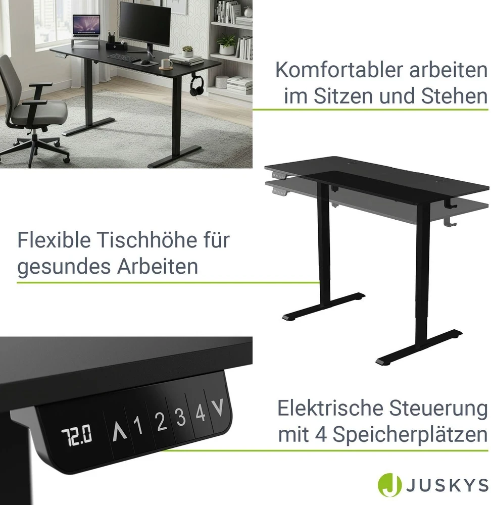 Juskys Aukščio reguliuojamas stalas Homestar Office Stand 140x60 cm juodas