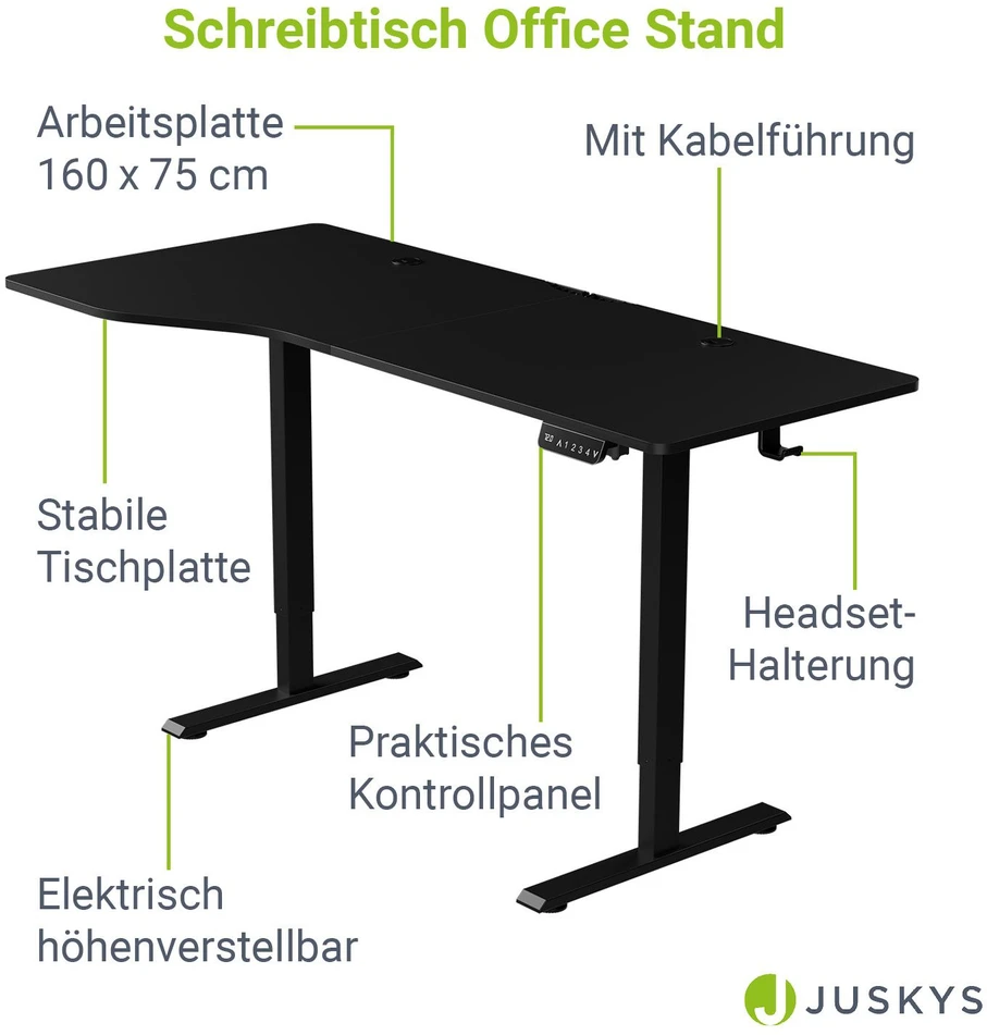 Juskys Aukščio reguliuojamas stalas Homestar Office Stand 160x75 cm juodas