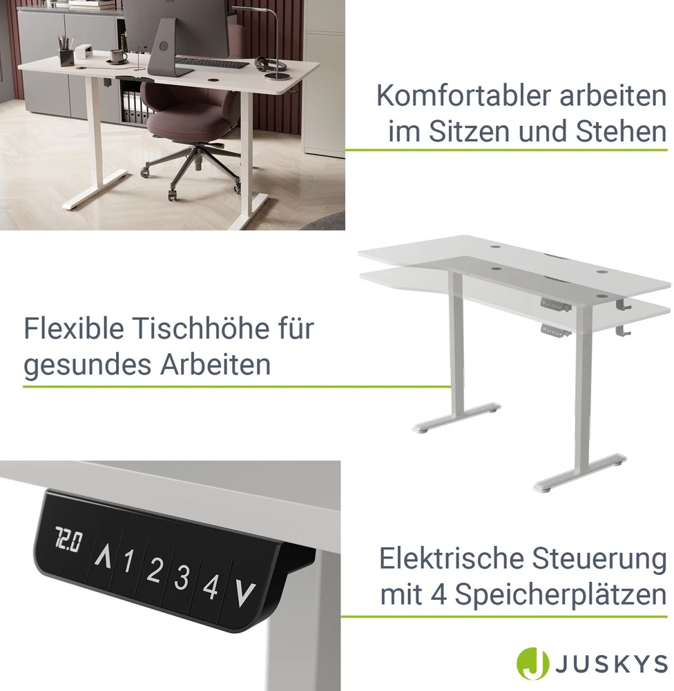Juskys Aukščio reguliuojamas stalas Homestar Office Stand 160x75 cm baltas
