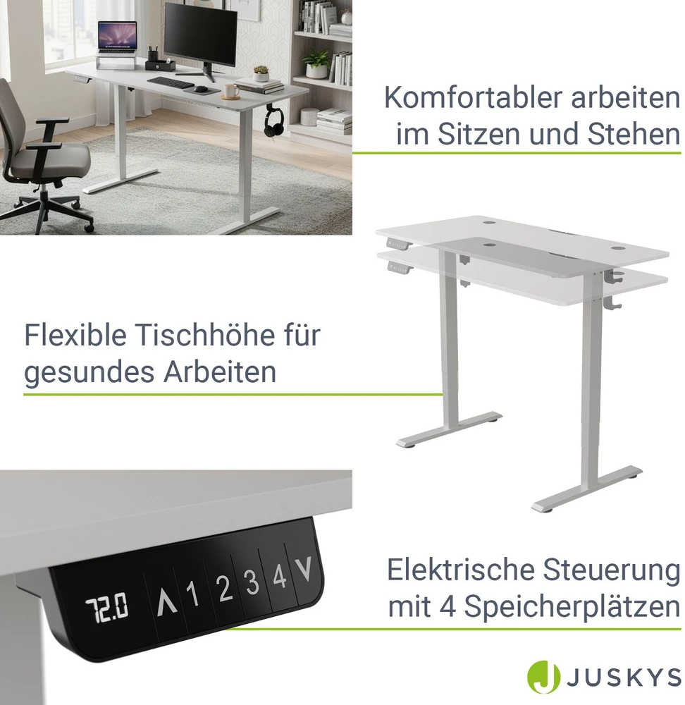 Juskys Aukščio reguliuojamas stalas Homestar Office Stand 120x60x72-117 cm baltas