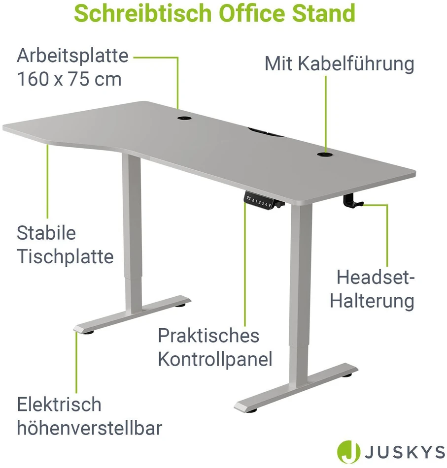 Juskys Aukščio reguliuojamas stalas Homestar Office Stand 160x75 cm baltas