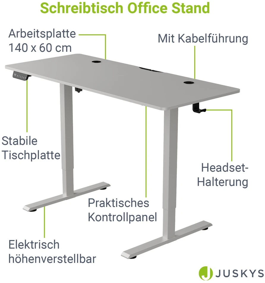 Juskys Aukščio reguliuojamas stalas Homestar Office Stand 140x60 cm baltas