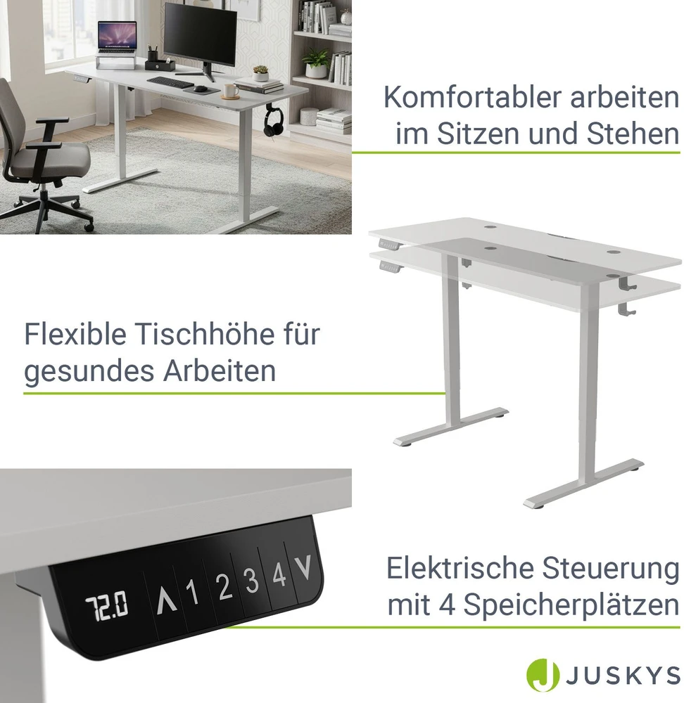 Juskys Aukščio reguliuojamas stalas Homestar Office Stand 140x60 cm baltas