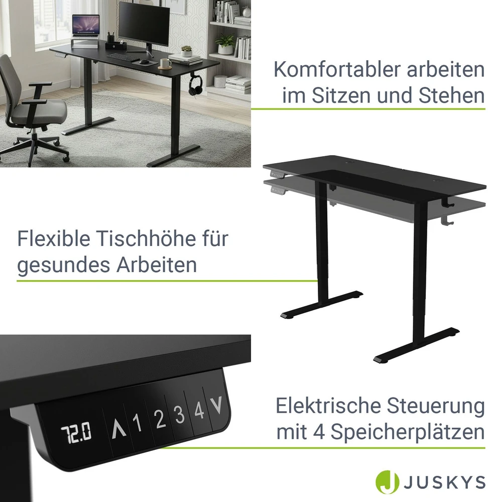 Juskys Aukščio reguliuojamas stalas Homestar Office Stand 140x60 cm juodas