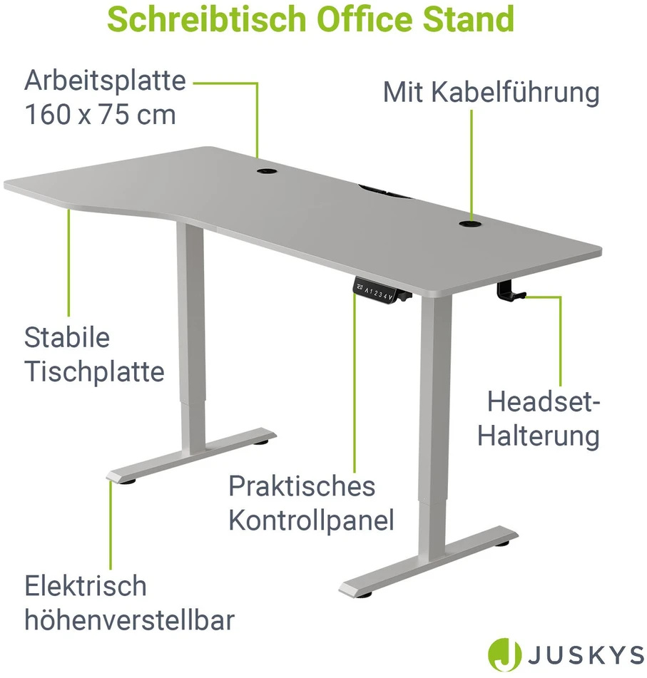 Juskys Aukščio reguliuojamas stalas Homestar Office Stand 160x75 cm baltas