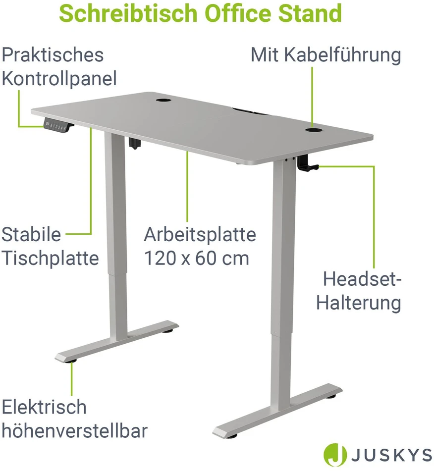 Juskys Aukščio reguliuojamas stalas Homestar Office Stand 120x60x72-117 cm baltas