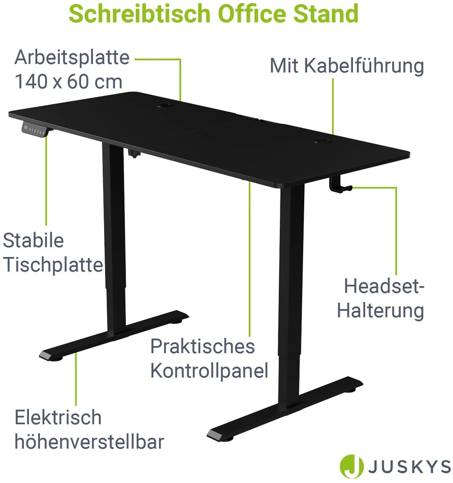Juskys Aukščio reguliuojamas stalas Homestar Office Stand 140x60 cm juodas