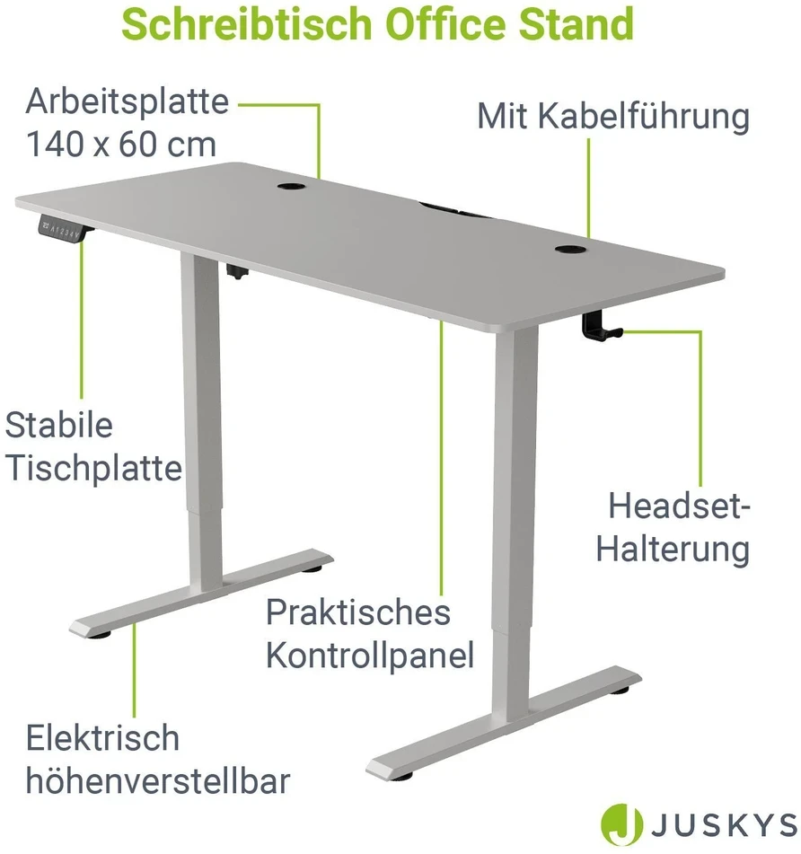 Juskys Aukščio reguliuojamas stalas Homestar Office Stand 140x60 cm baltas