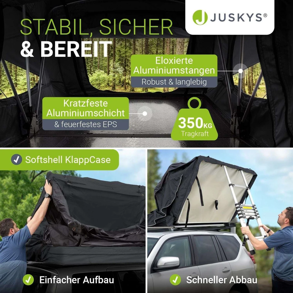 Juskys Automobilio stogo palapinė Lago 120x210 cm juoda/pilka