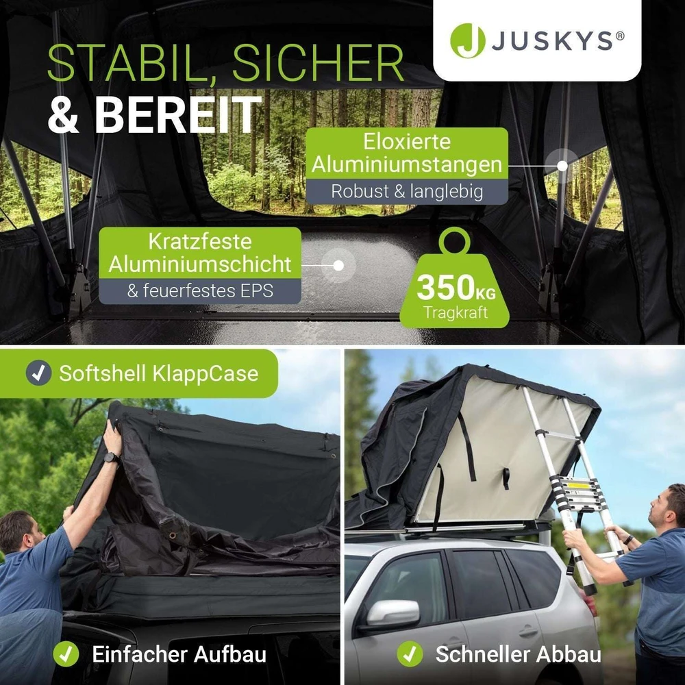 Juskys Automobilio stogo palapinė Lago 120x210 cm juoda/pilka