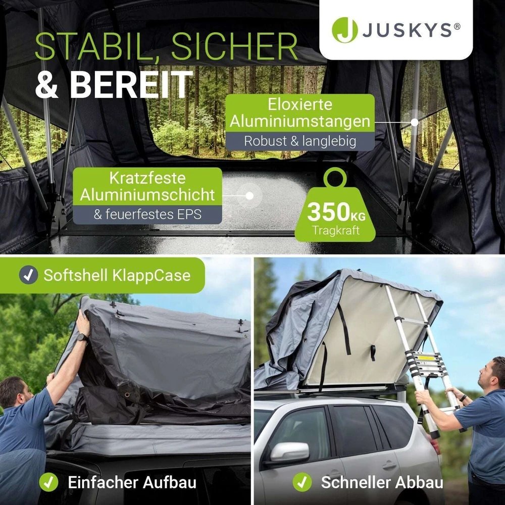 Juskys Automobilio stogo palapinė Lago 120x210 cm juoda/pilka