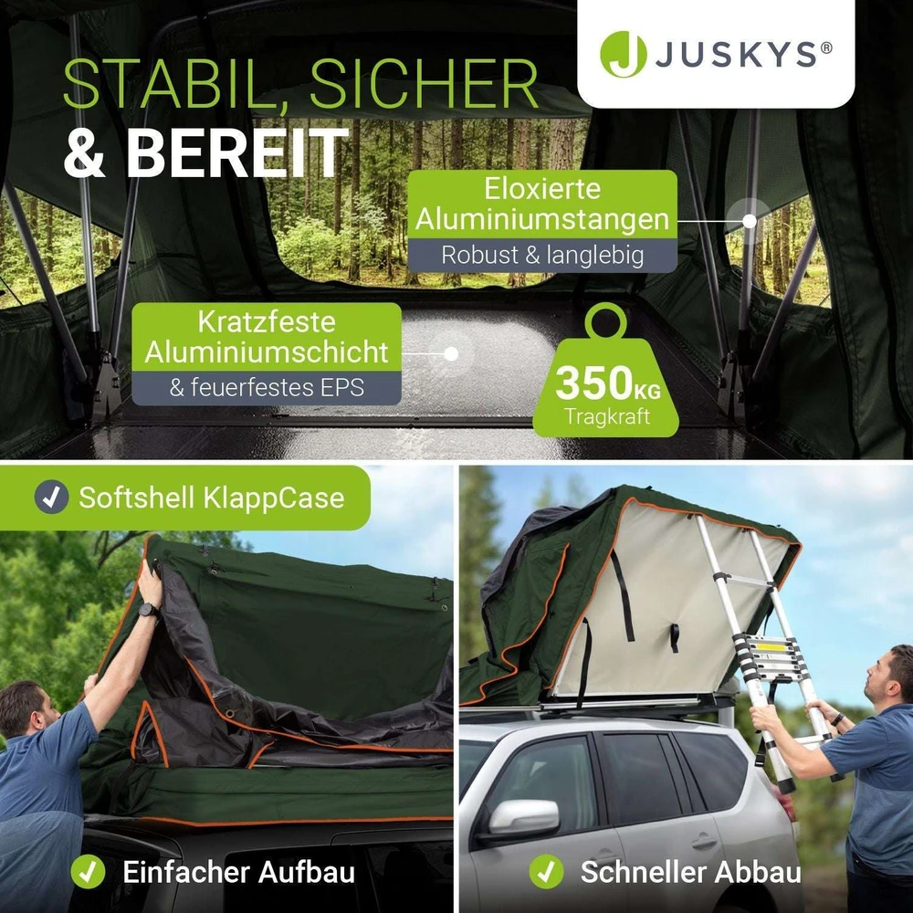 Juskys Automobilio stogo palapinė Lago 120x210 cm juoda/alyvuogių žalia