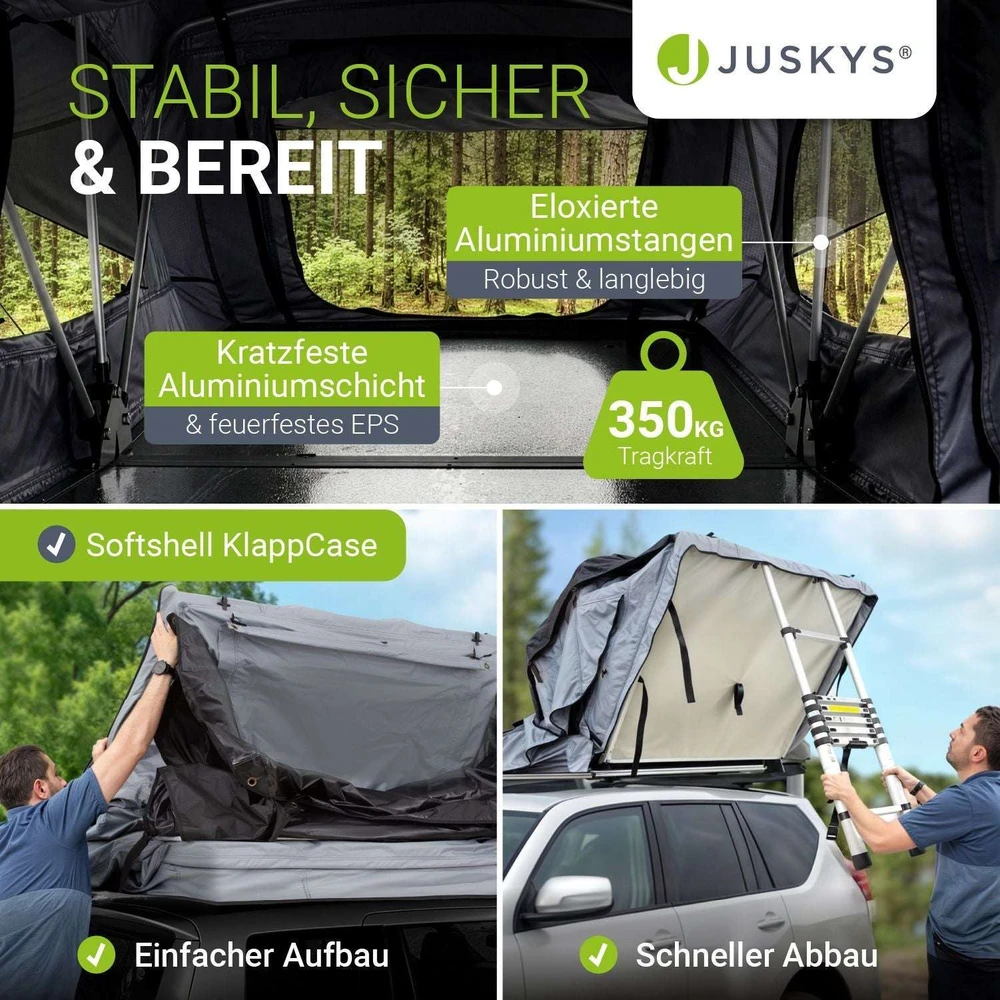 Juskys Automobilio stogo palapinė Lago 140x240 cm juoda/pilka