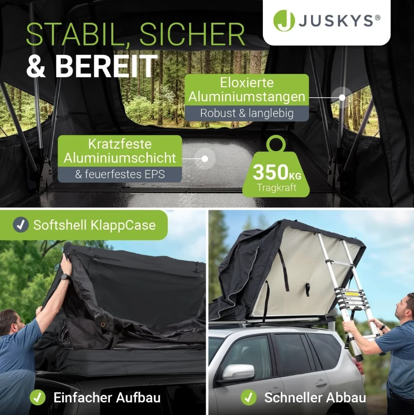 Juskys Automobilio stogo palapinė Lago 140x240 cm juoda