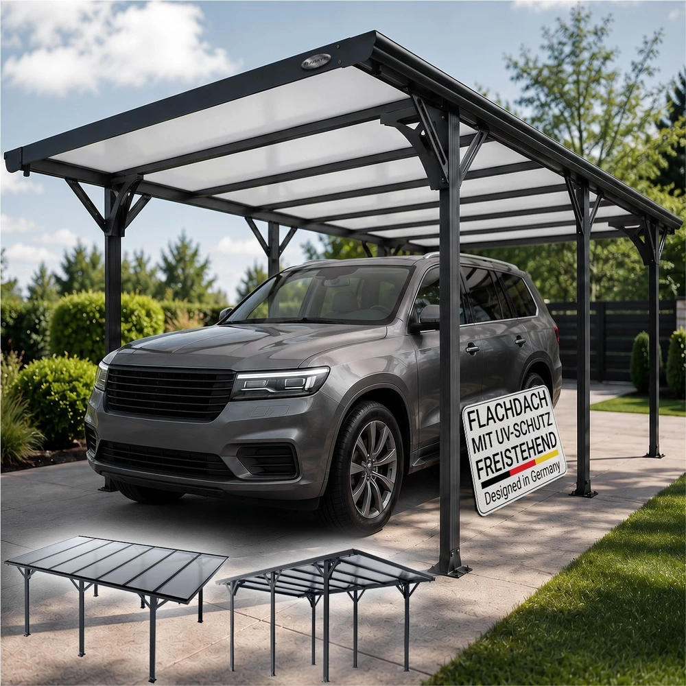 Juskys Automobilių stoginė su plokščiu stogu 5x3 m tamsiai pilka