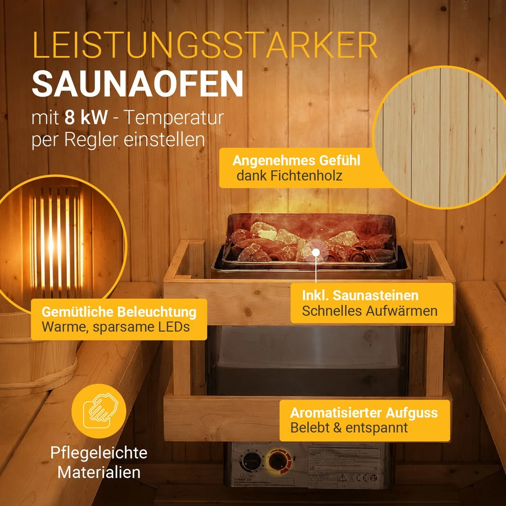 Juskys Barrel pirtis Spitzbergen 6 asmenims 220 cm su 8 kW pirties krosnele