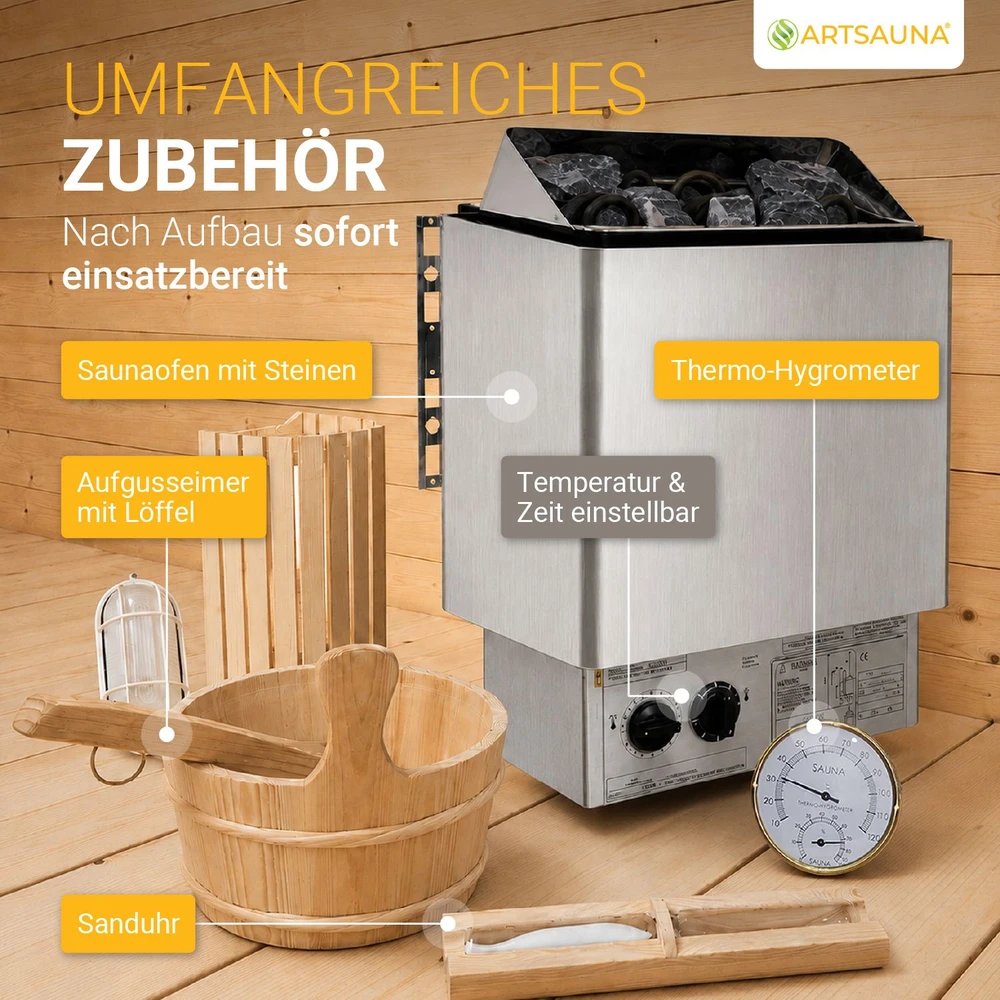 Juskys Barrel pirtis Spitzbergen 6 asmenims 220 cm su 8 kW pirties krosnele