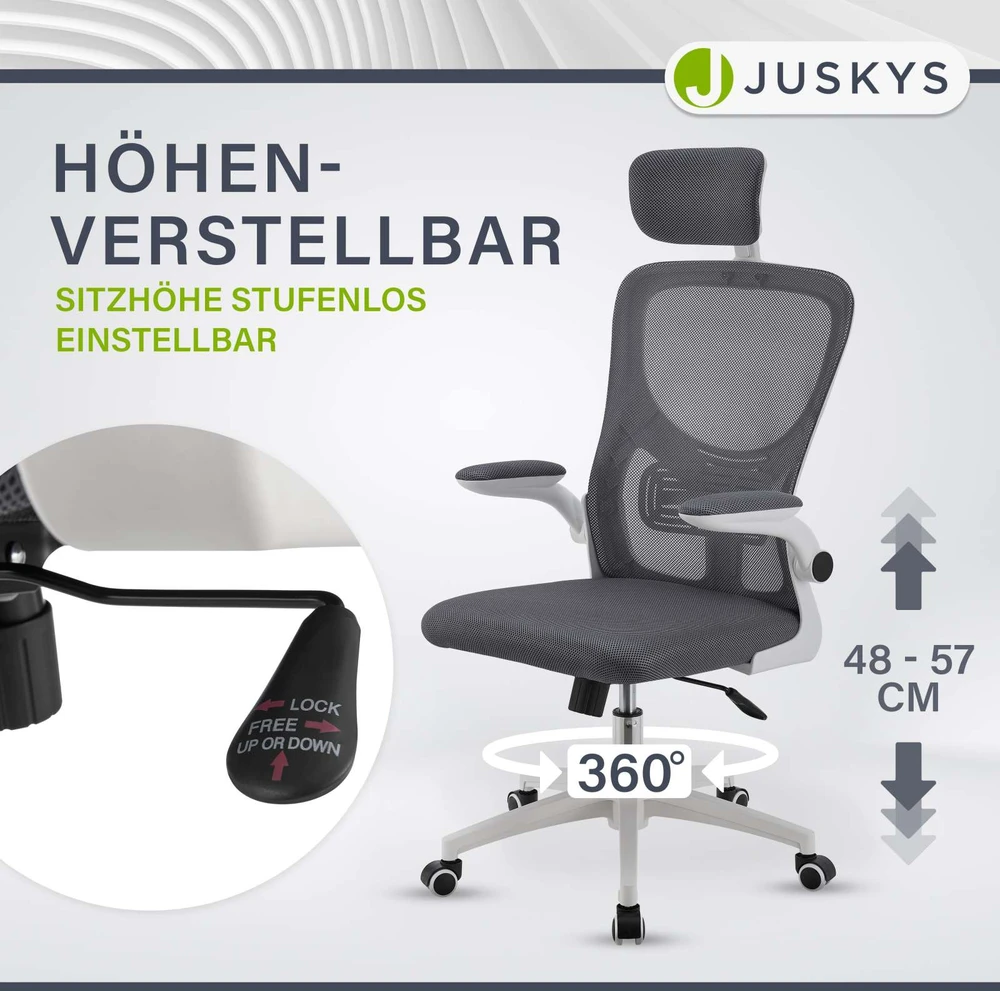 Juskys Biuro kėdė Baltimore 59x60x114-123 cm balta/pilka