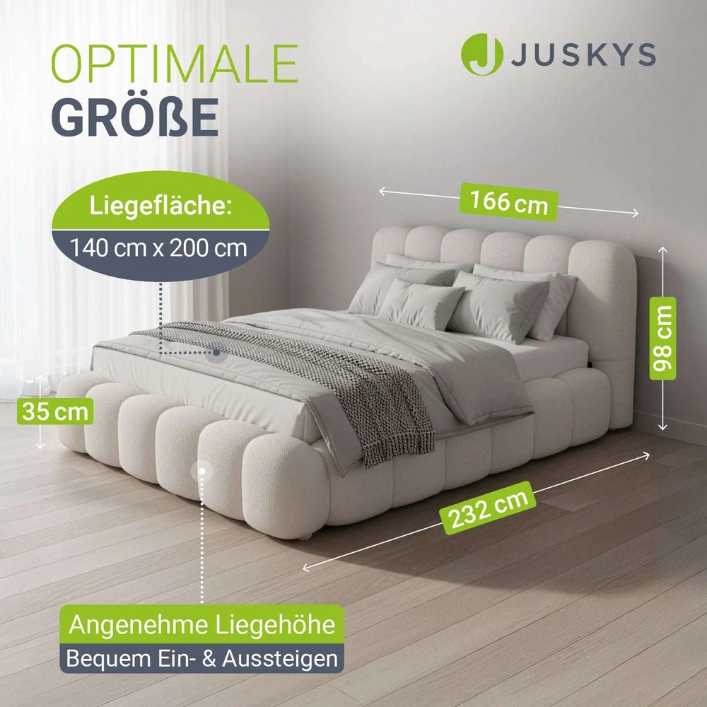 Juskys Čiužinys su apmušalais Catania 140x200 cm kreminės spalvos